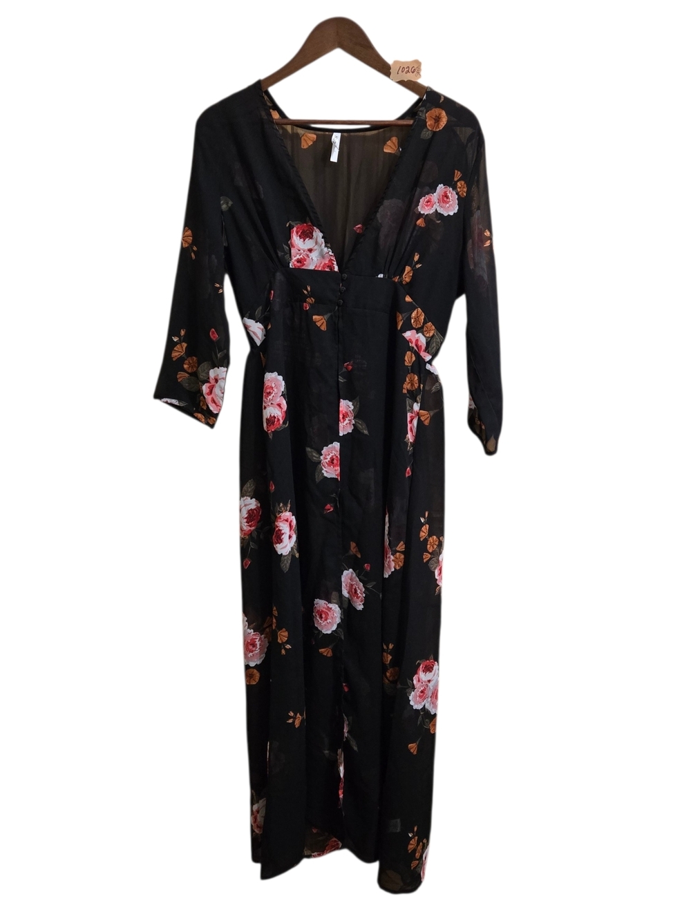 Live 4 Truth Black Maxi Duster with Pink Rose Print